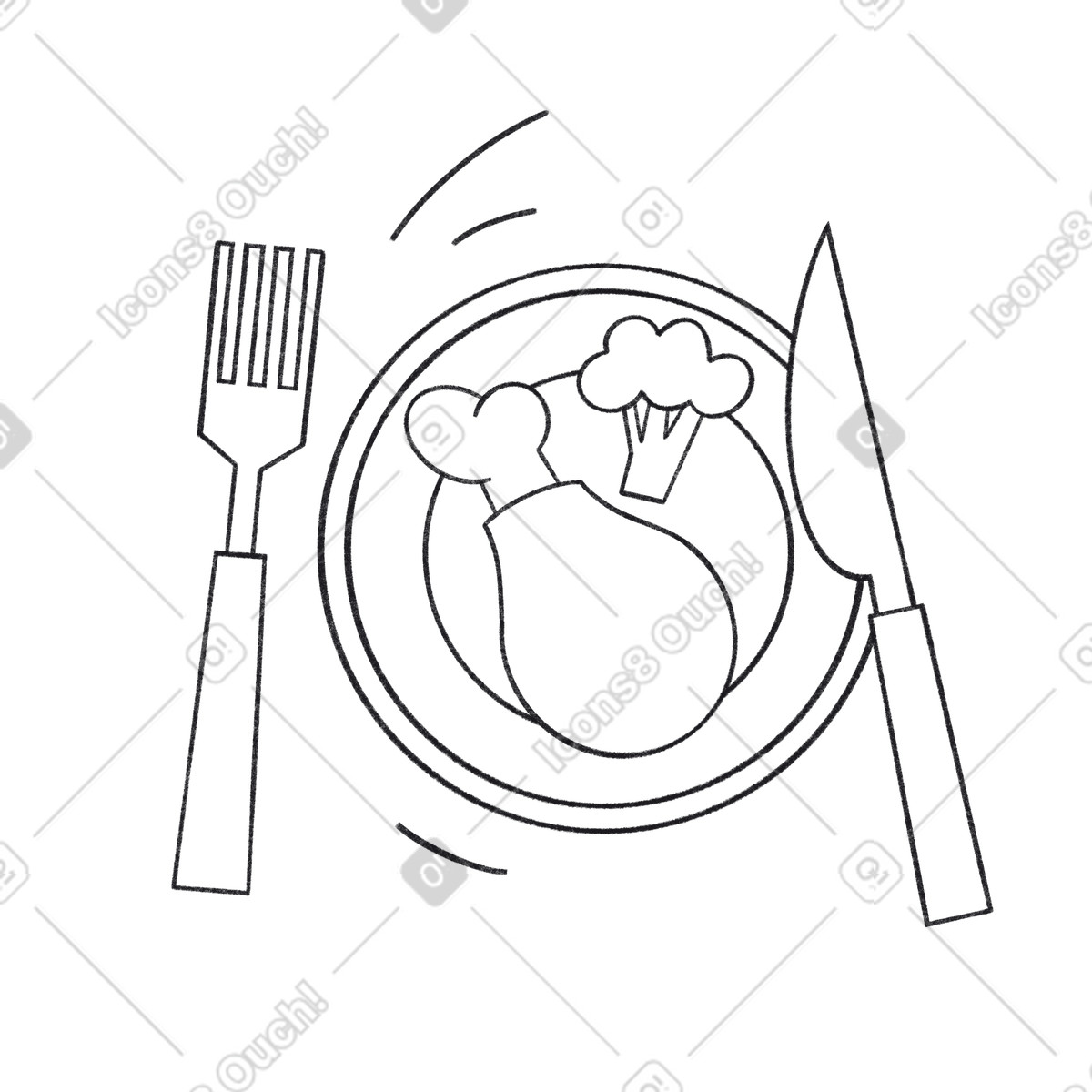 Cutlery with chicken leg and broccoli illustration in Bonbon Line style download in PNG, SVG