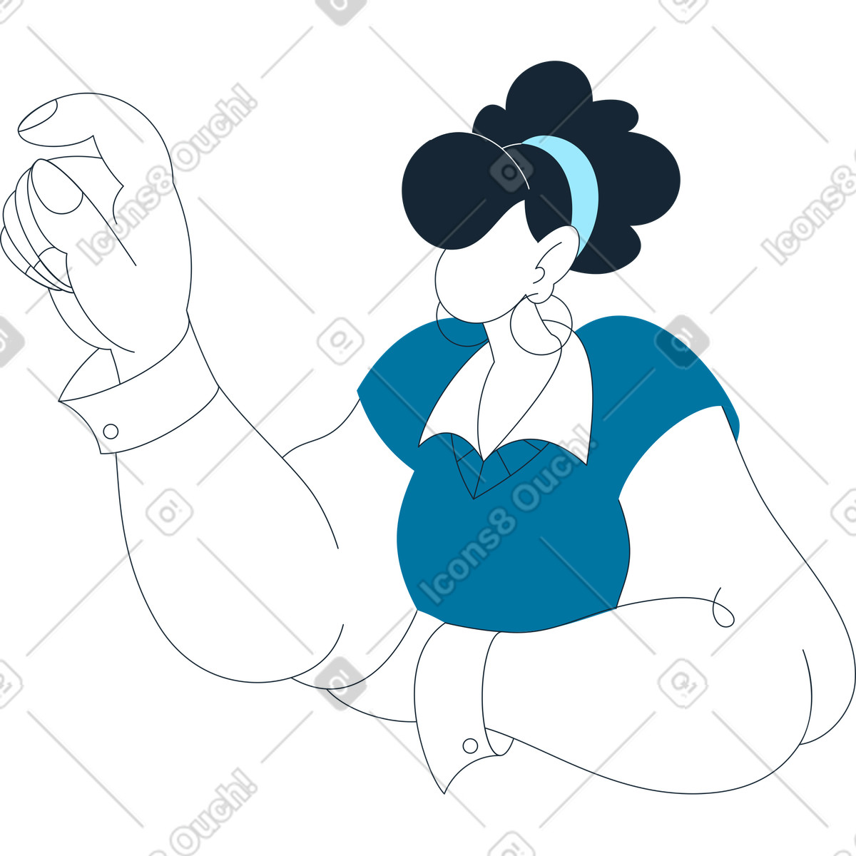 Ilustração de Torso mulher em colete segurando algo no estilo Indigo para baixar PNG, SVG