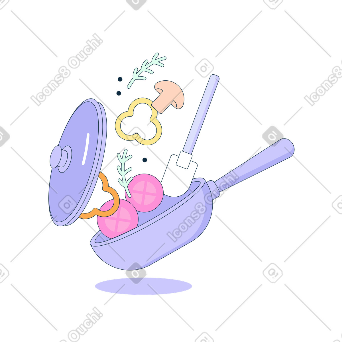Pan with vegetables illustration in Bubble gum style download in PNG, SVG