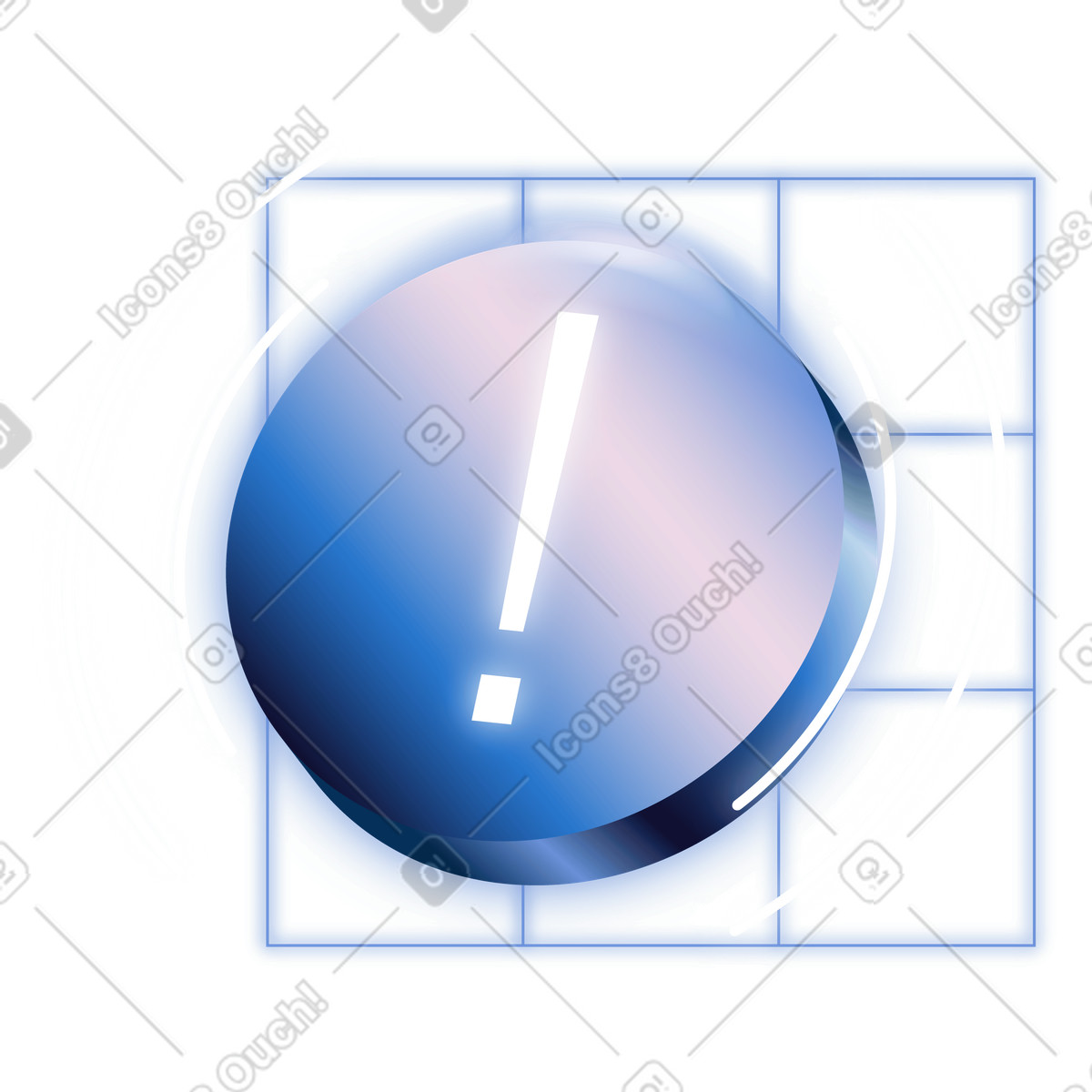Blue circular exclamation mark button, warning alert and caution symbol illustration in Dimension style download in PNG, SVG