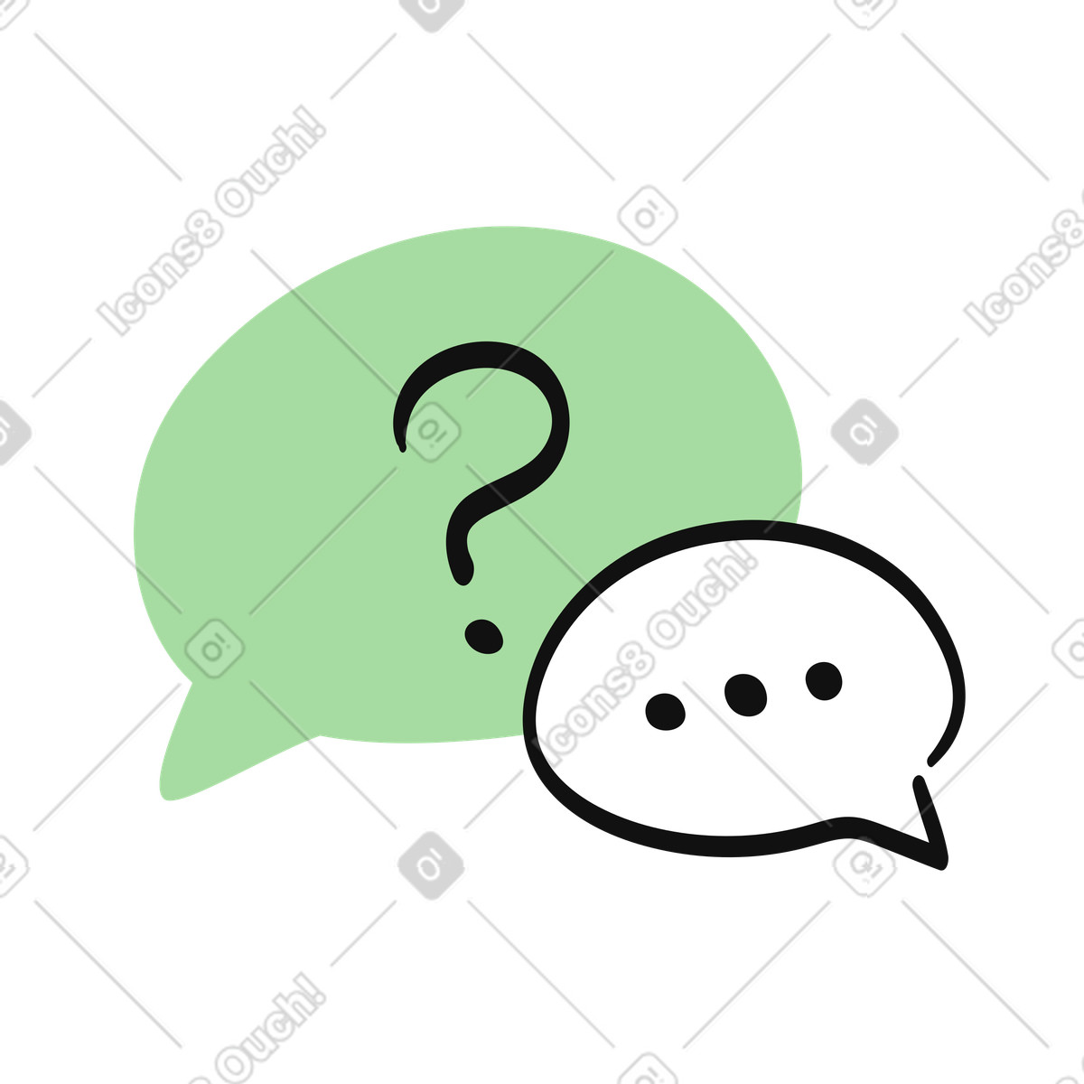 Ilustración Speech bubbles with question mark and ellipsis indicating customer support en estilo Organic a descargar en PNG y SVG