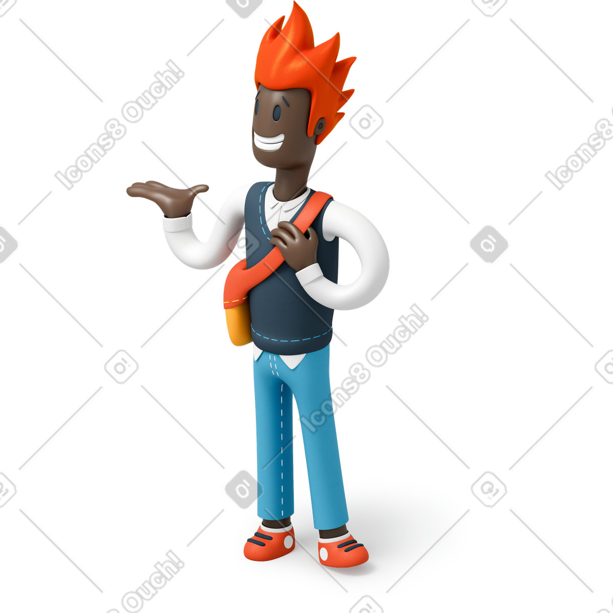 Ilustração de Homem cabelo vermelho levantando a mão em no estilo 3D Flame para baixar em PNG, SVG