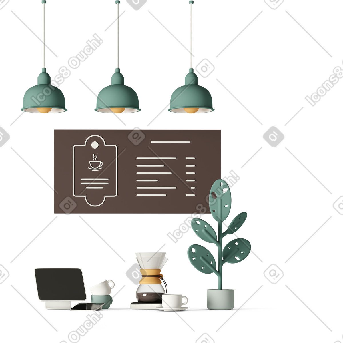 Иллюстрация Coffee shop counter with menu board, small business and hospitality service в стиле 3D Casual life — скачать в форматах PNG, SVG