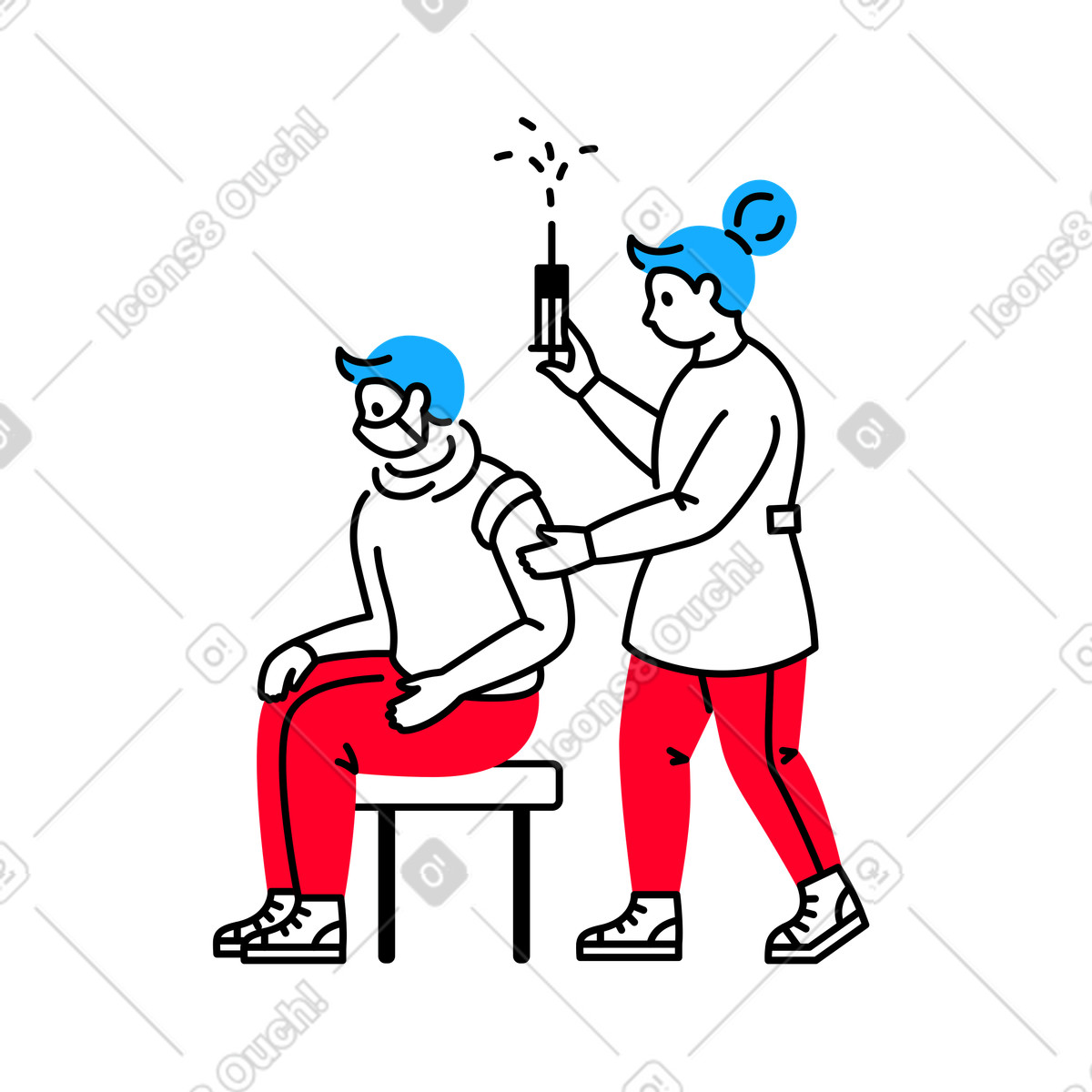 Nurse making vaccination-injection to man illustration in Transistor style download in PNG, SVG