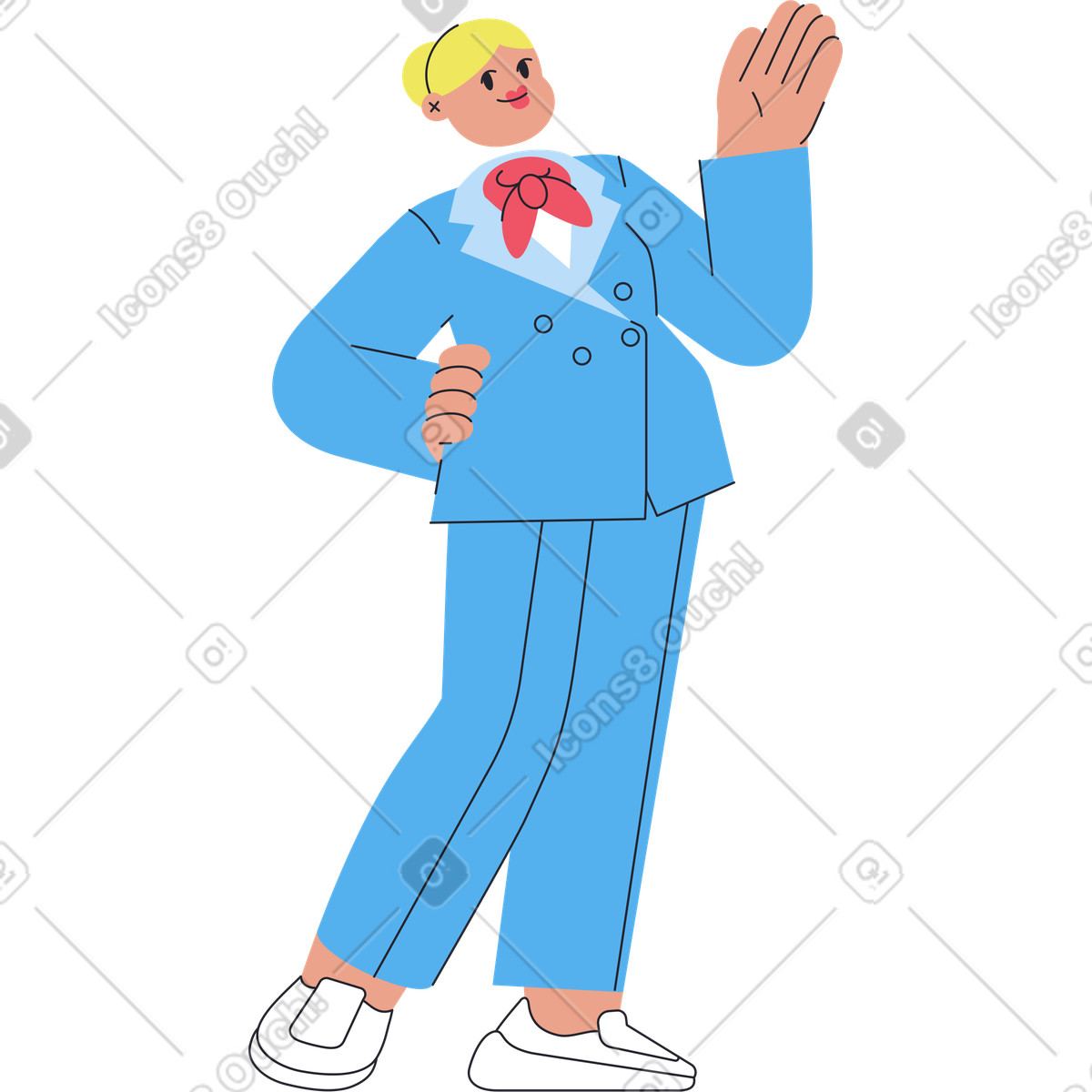Woman flight attendant waving illustrazione in stile Boba scarica in PNG, SVG