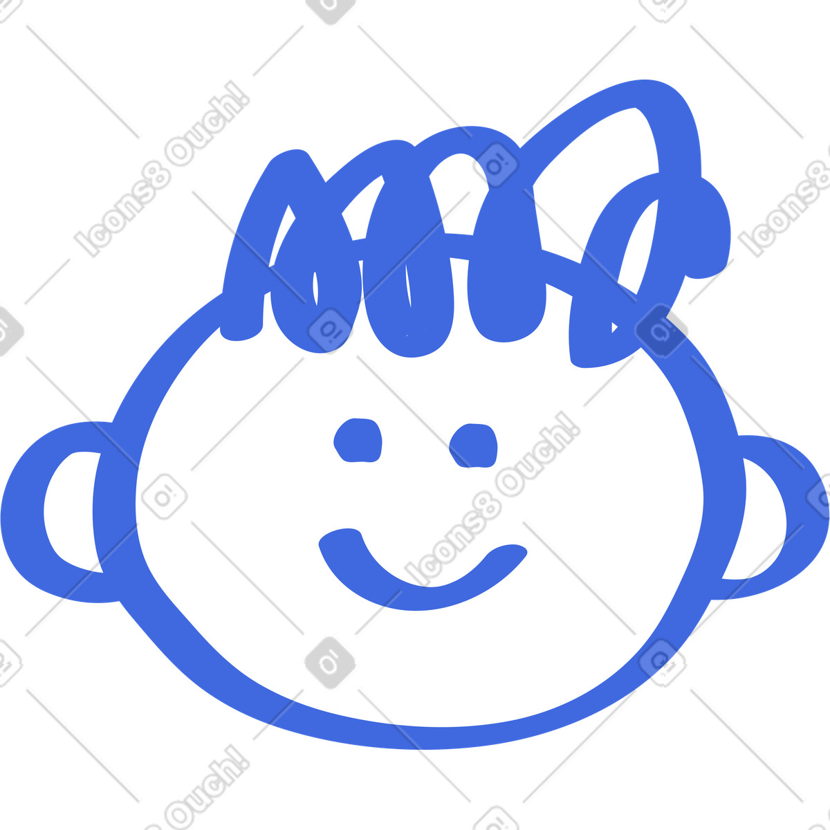 Face smiling child head with ears and curly hair-Illustration im Ballpoint Pen-Stil als Download in PNG, SVG