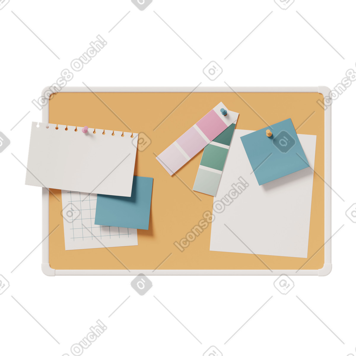 3D Casual life スタイルの Cork board with notes のイラストをPNG、SVG形式でダウンロード