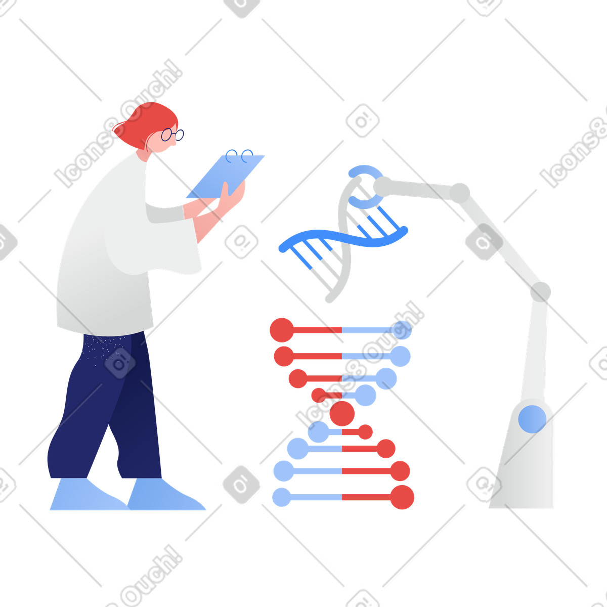 下载 Clip 风格的 女人用机器人创造 dna 插画，支持 PNG、SVG 格式