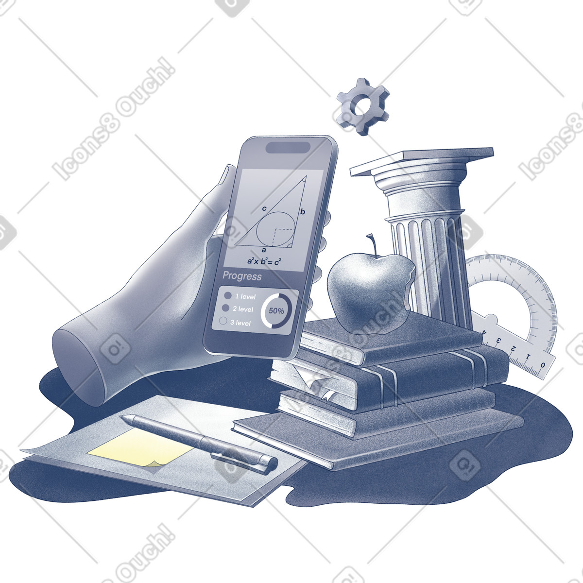 Learning mathematics in the app illustration in Haze style download in PNG, SVG