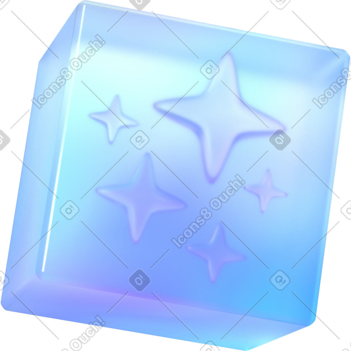 Cubo di vetro astratto con stelle ai illustrazione in stile 3D Glassy scarica in PNG, SVG