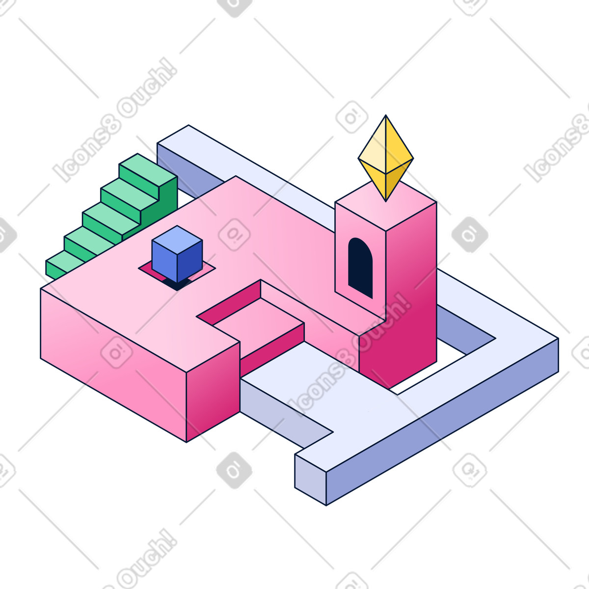 Abstract building with crystal on top, goal setting and motivation illustration in Neat style download in PNG, SVG