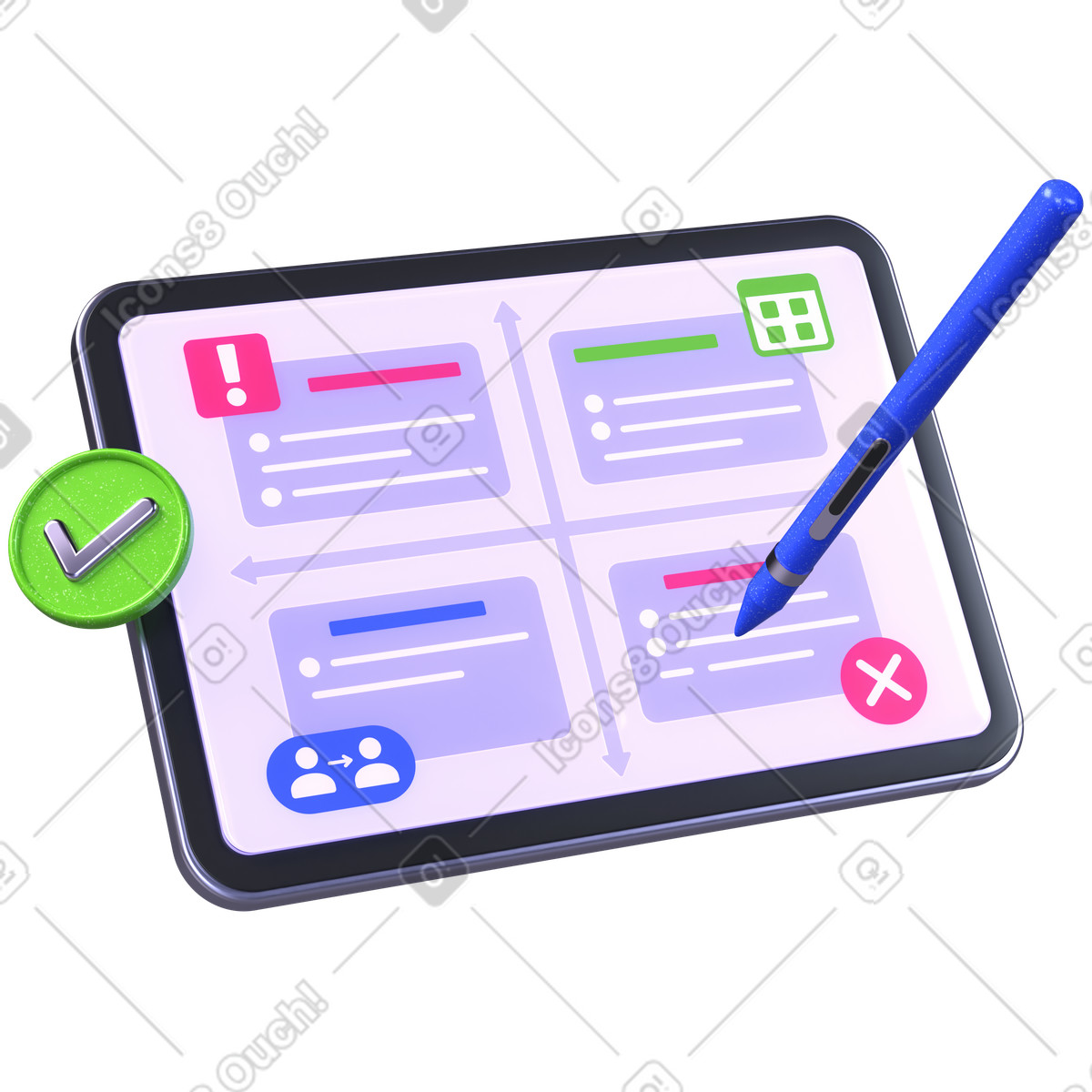 Illustration Matrice d'eisenhower, stratégie de priorisation des tâches, outil planification la productivité dans le style 3D Boost à télécharger aux formats PNG, SVG