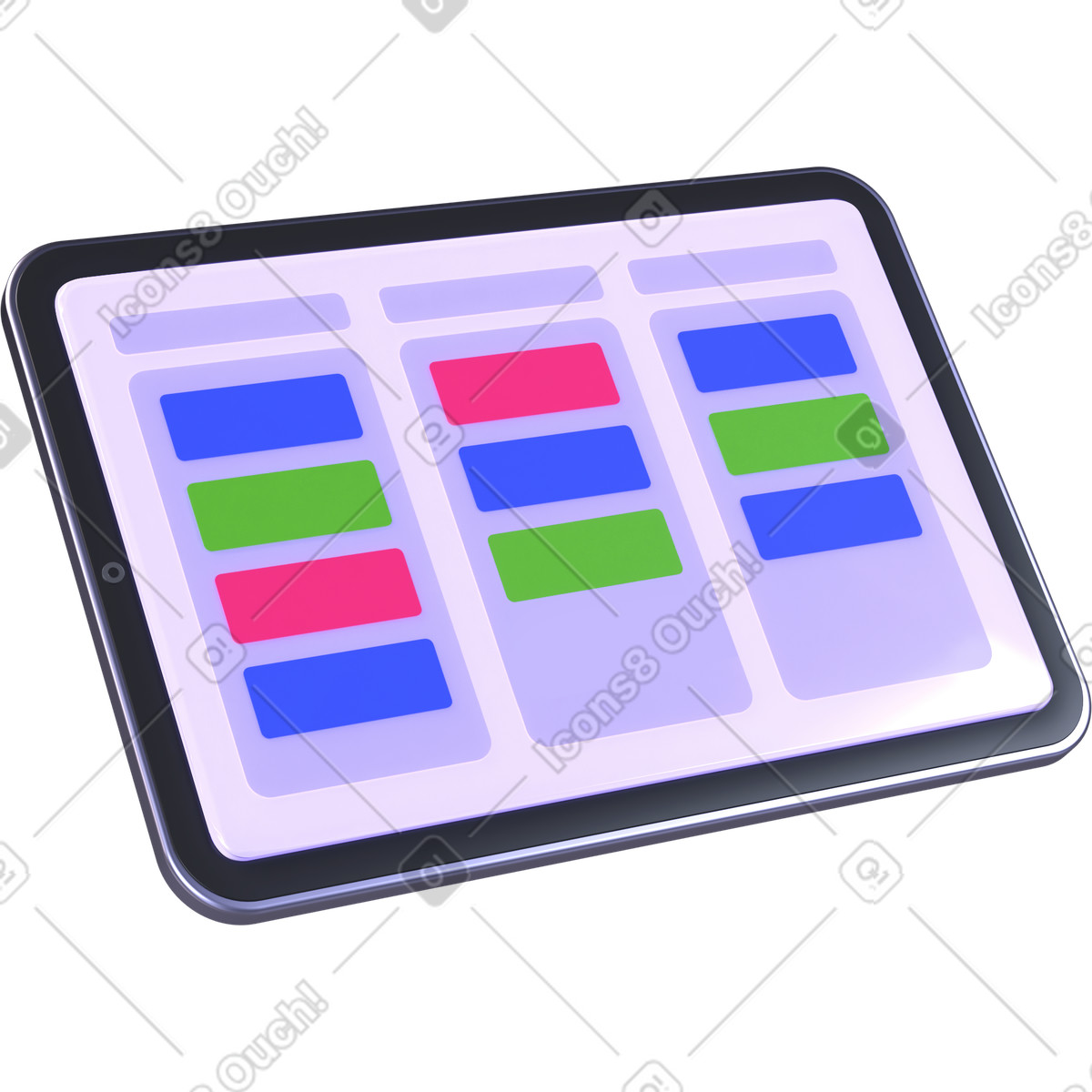 Illustration Tablette avec kanban dans le style 3D Boost à télécharger aux formats PNG, SVG