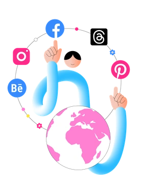 A person holding social media icons - Knotty style illustration