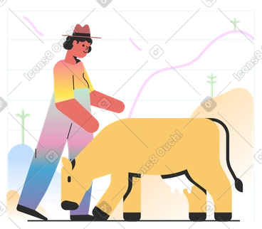 A farmer woman takes care for a cow PNG, SVG