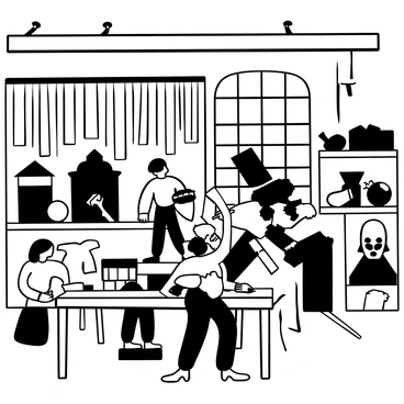 A skilled armor repairer with a focused posture is working intently on a damaged suit of armor placed on a wooden workbench. Around the workshop, various tools such as hammers and anvils are scattered on shelves and tables. Several half-finished armor pieces are displayed throughout the space. In the background, a few apprentices are seen involved in different tasks, like polishing metal and shaping armor parts. The walls of the workshop are lined with hanging swords and shields, and there are large windows allowing light to filter through, illuminating the scene.