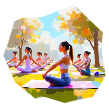 An outdoor pilates session with people focusing on deep breathing under the sun