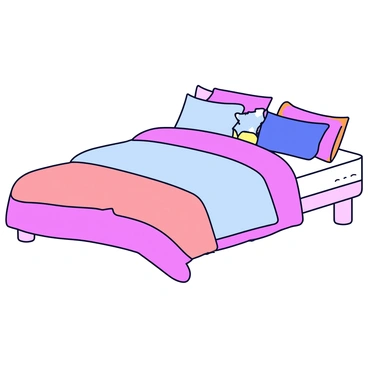 A cozy bed with a large, soft mattress. The bed is adorned with multiple layers of blankets in varying textures, such as fluffy fleece and smooth cotton. Each blanket features a different color, creating a warm and inviting atmosphere. A neat arrangement of pillows with diverse shapes and sizes is placed against the headboard. Some pillows are patterned, while others are solid, complementing the overall color scheme of the bed. The scene conveys an inviting and comfortable sleeping space.