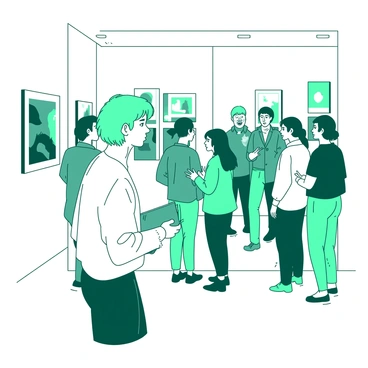An artist anxiously observing visitors at their first gallery exhibition
