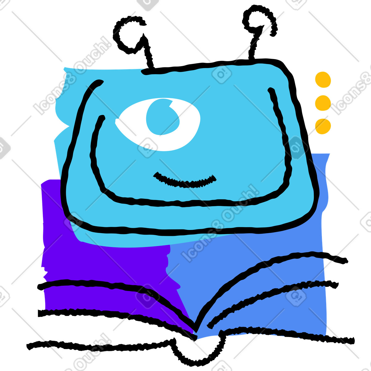 Cute robot with one eye reading book, Artificial intelligence training and machine learning illustration in Puzzle style download in PNG, SVG