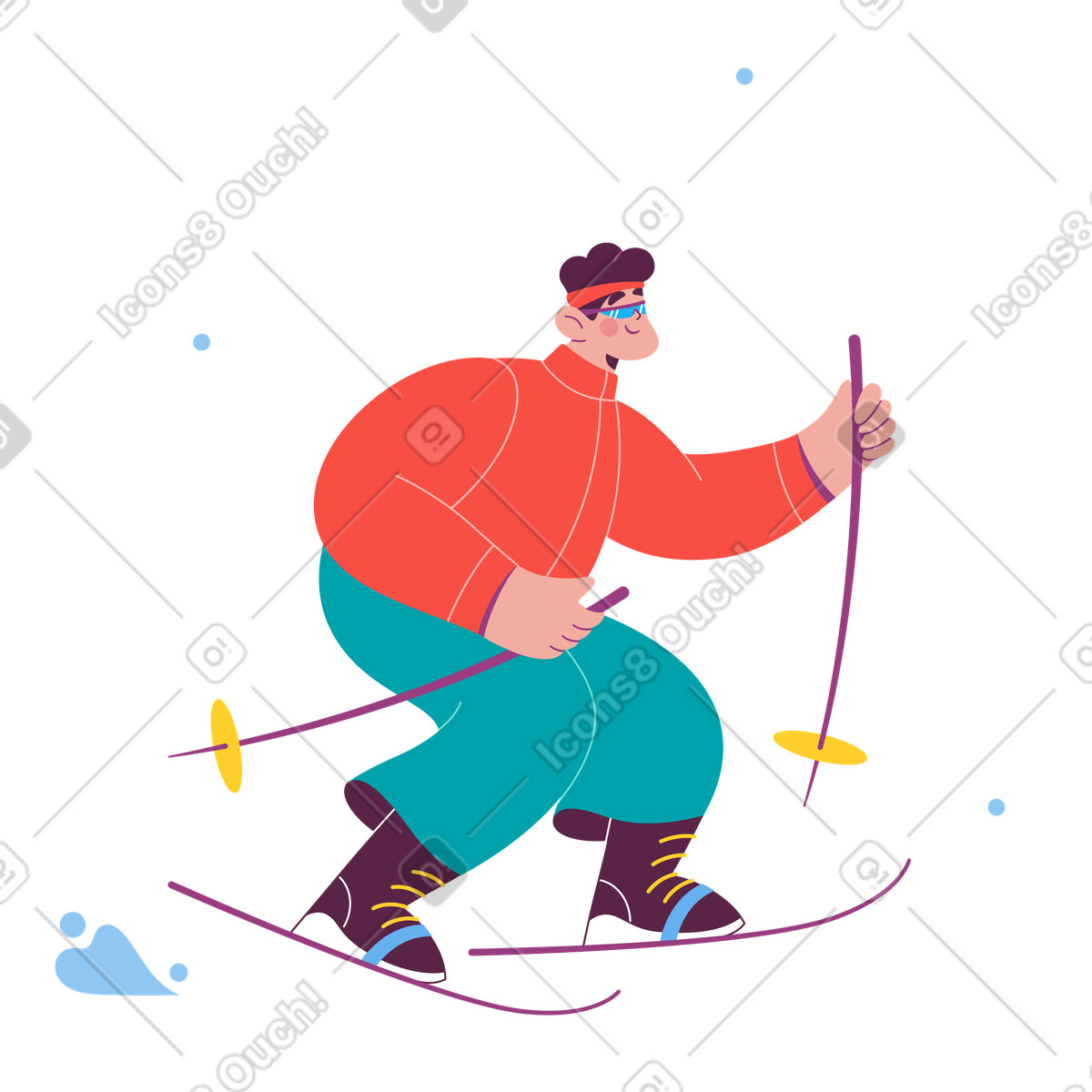 Athlete skiing in snowing weather illustrazione stile Sammy scarica PNG, SVG
