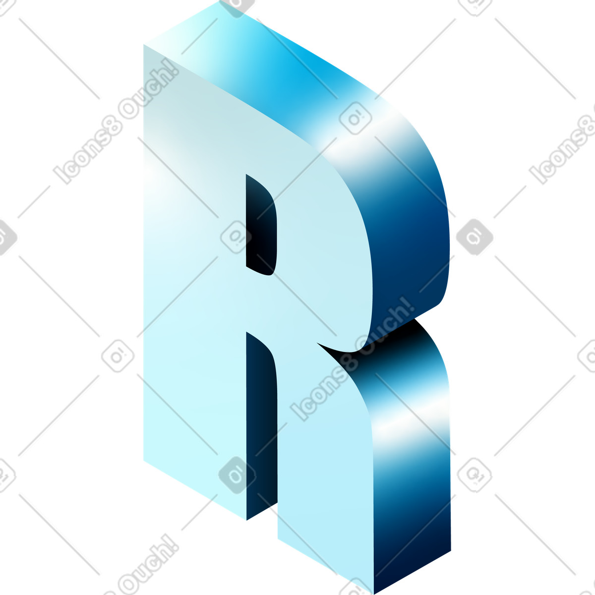 Glare スタイルの Isometric r letter のイラストをPNG、SVG形式でダウンロード