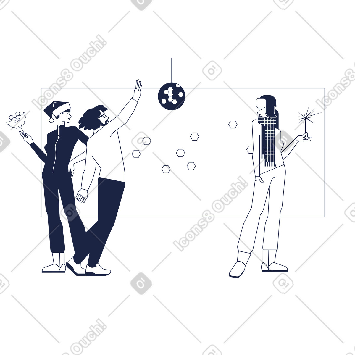 Team enjoying winter holiday party, Office event and seasonal celebration illustration in Urban Line style download in PNG, SVG