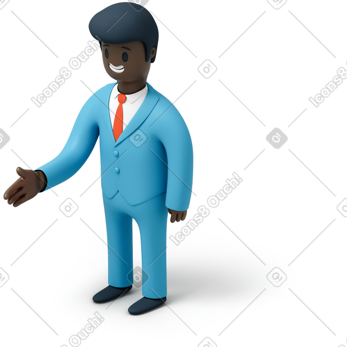 Ilustración Hombre negro sonriente extendiendo su mano en estilo 3D Flame a descargar en PNG y SVG