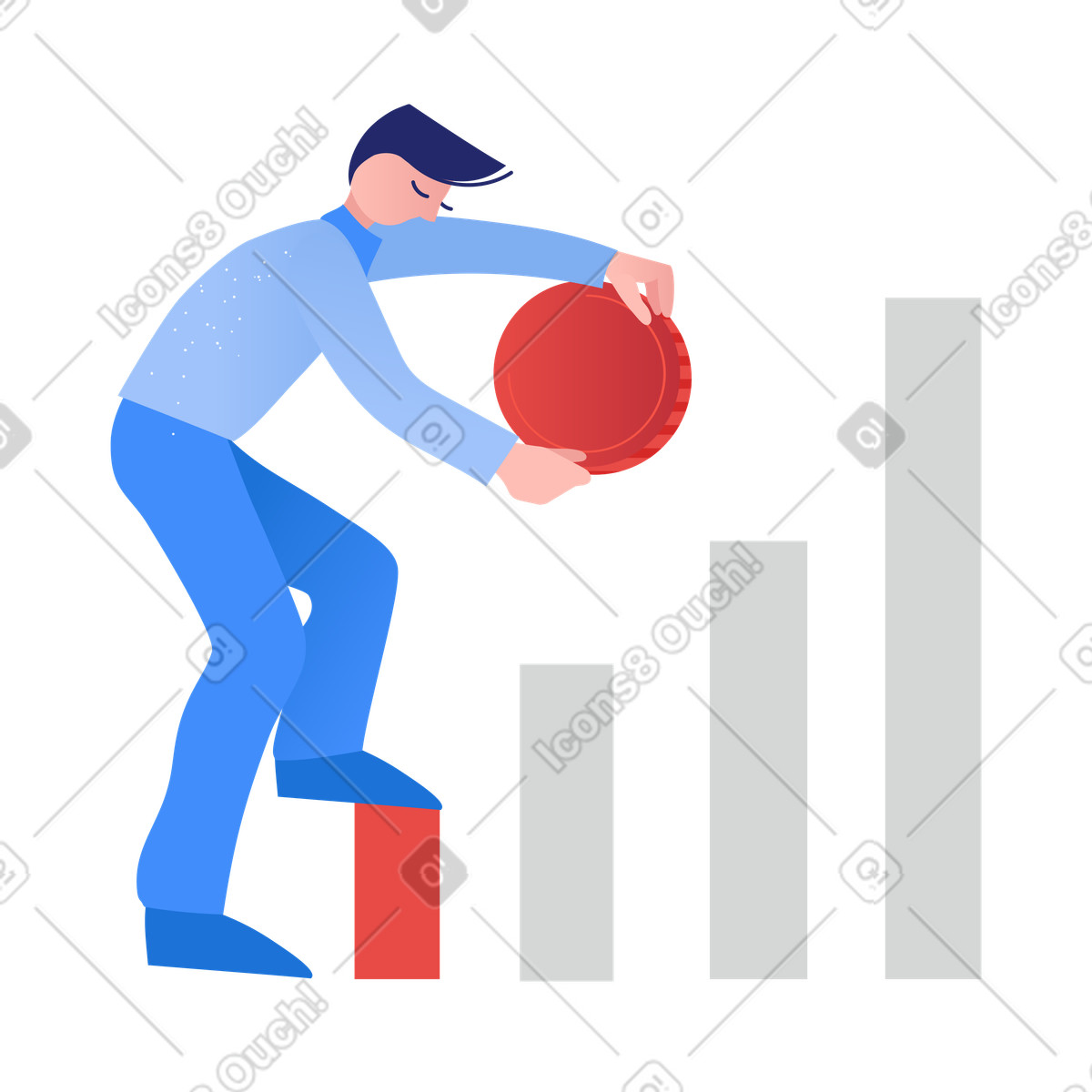 Uomo che si avvicina con una moneta in mano illustrazione stile Clip scarica PNG, SVG