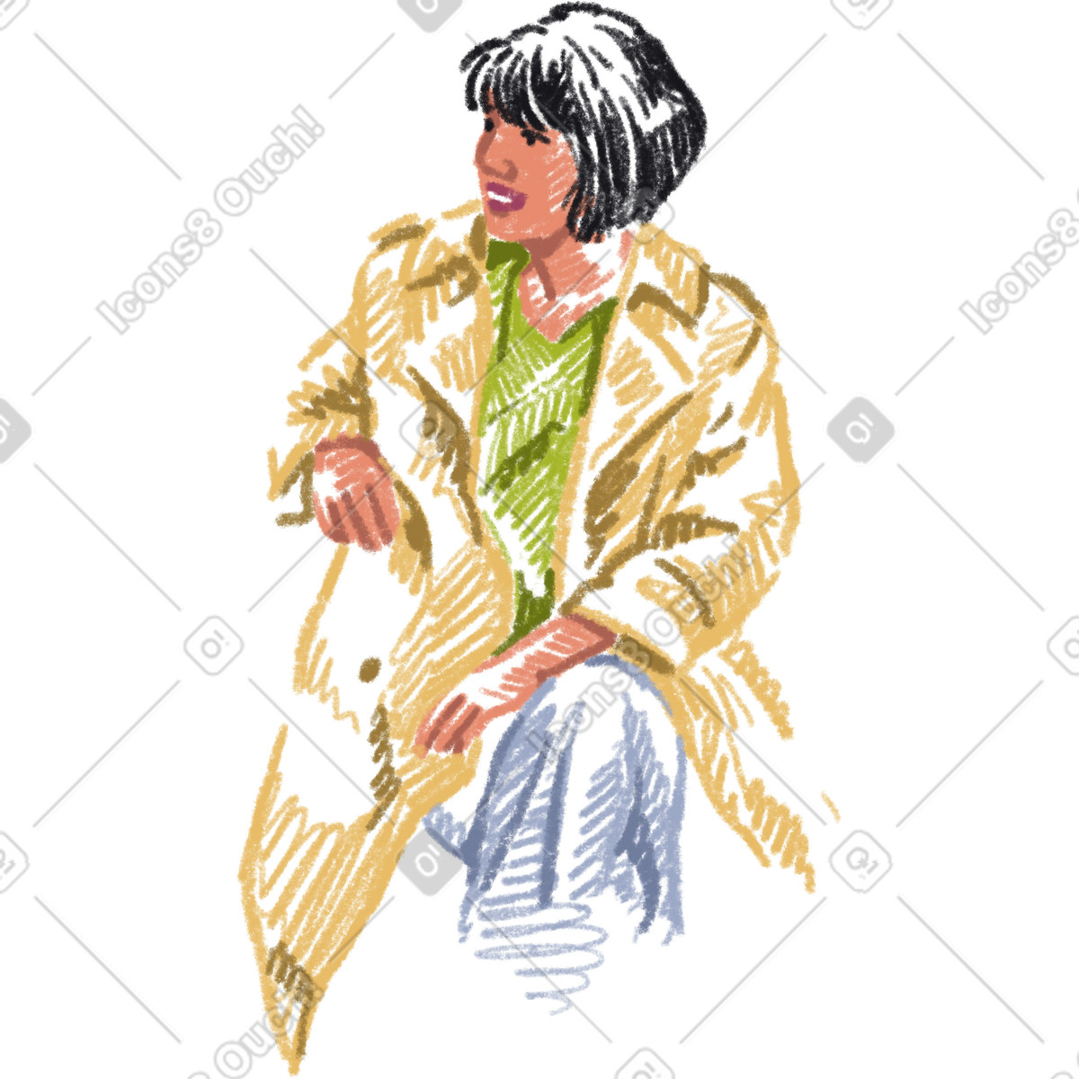 Ilustração de Young woman in a trenchcoat em no estilo Sketchbook para baixar em PNG, SVG