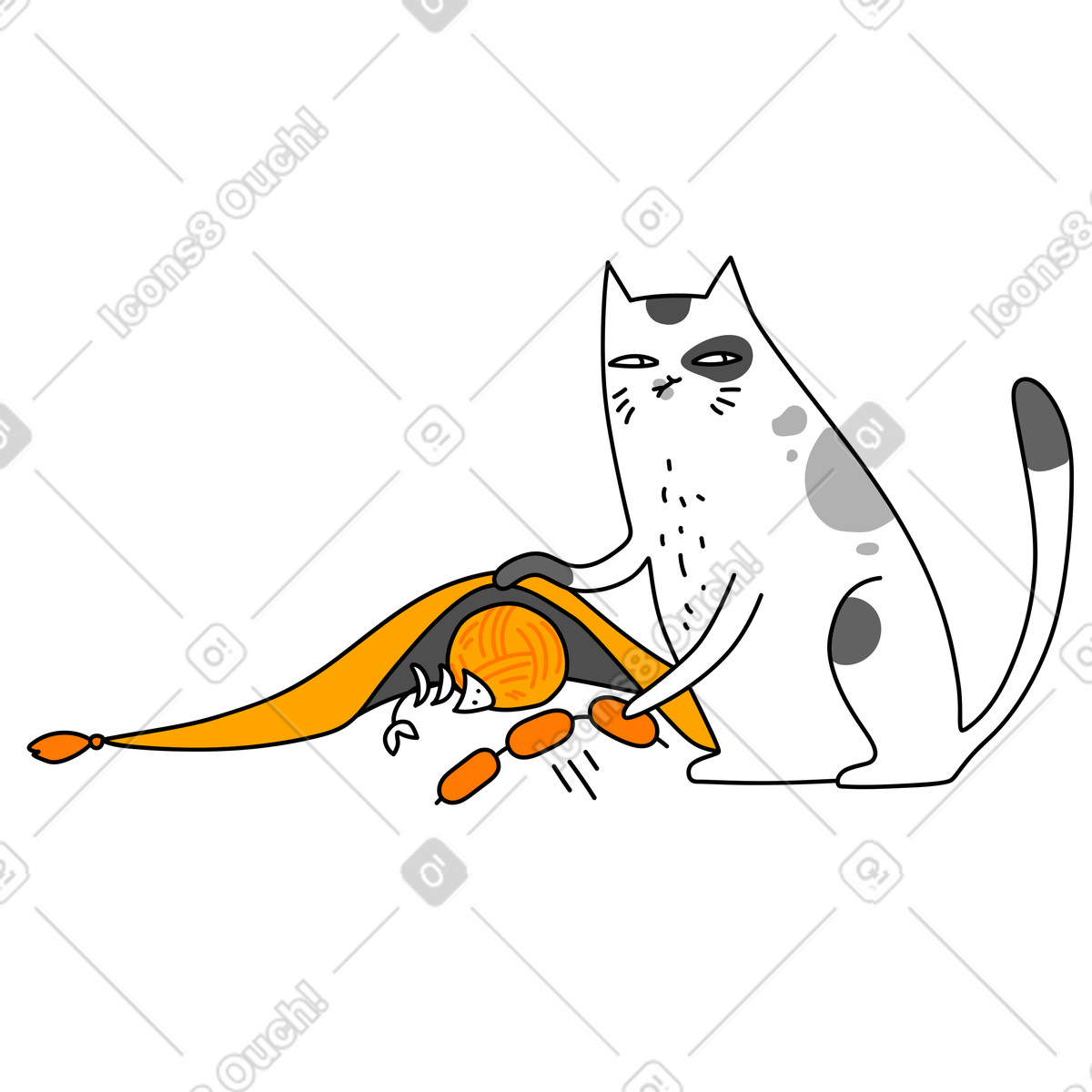 Katze spart futter, indem sie es unter den teppich legt-Illustration im Purr-Stil als Download in PNG, SVG