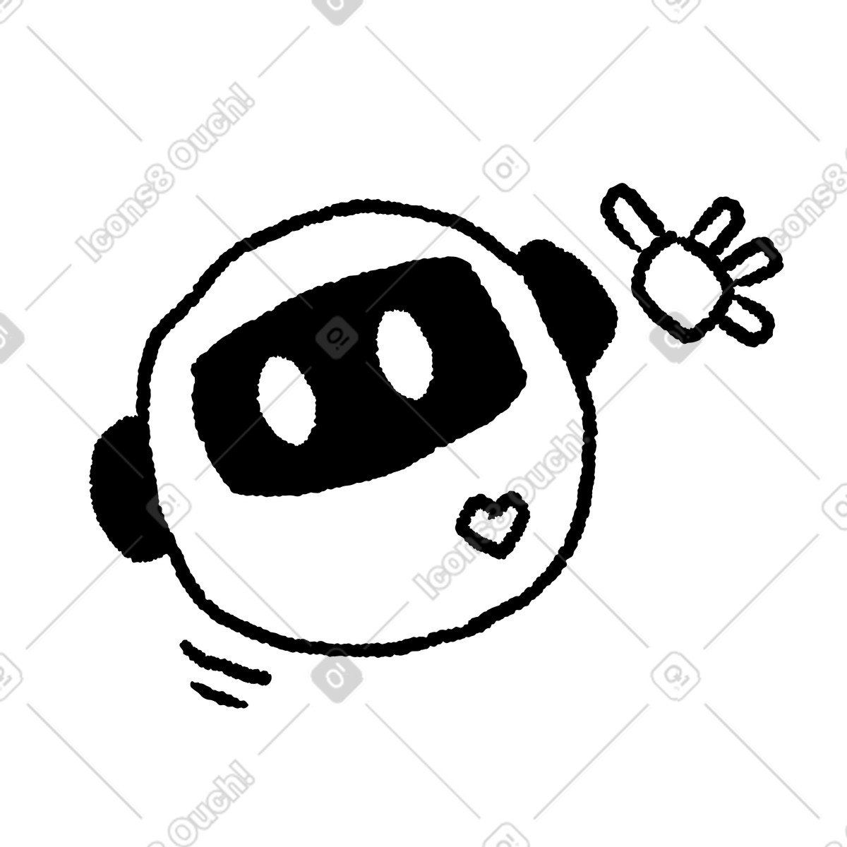 Robot with simple eyes and greeting gesture illustrazione in stile Black Chalk scarica in PNG, SVG