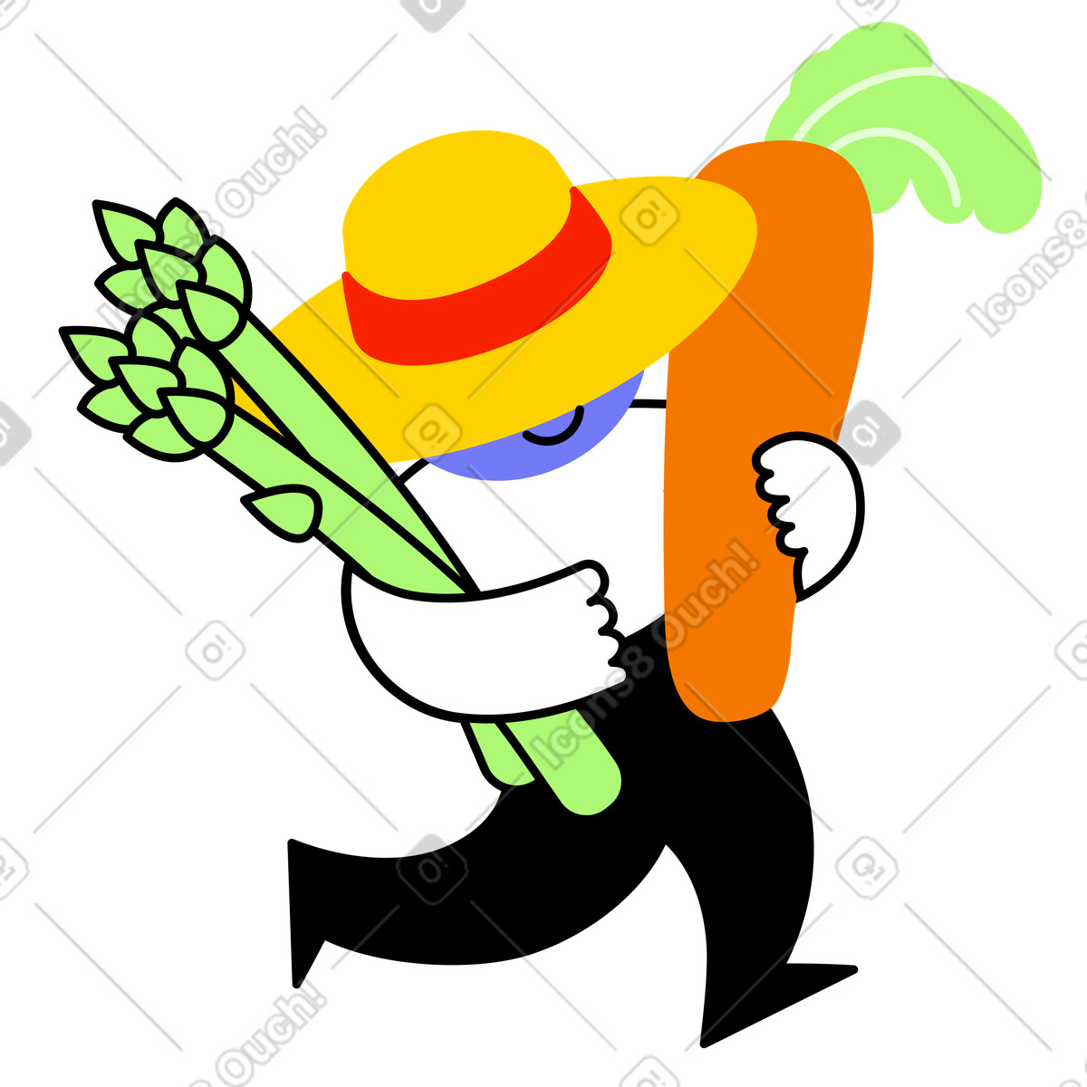 下载 Giggle 风格的 生态农民角色与有机蔬菜 插画，支持 PNG、SVG 格式