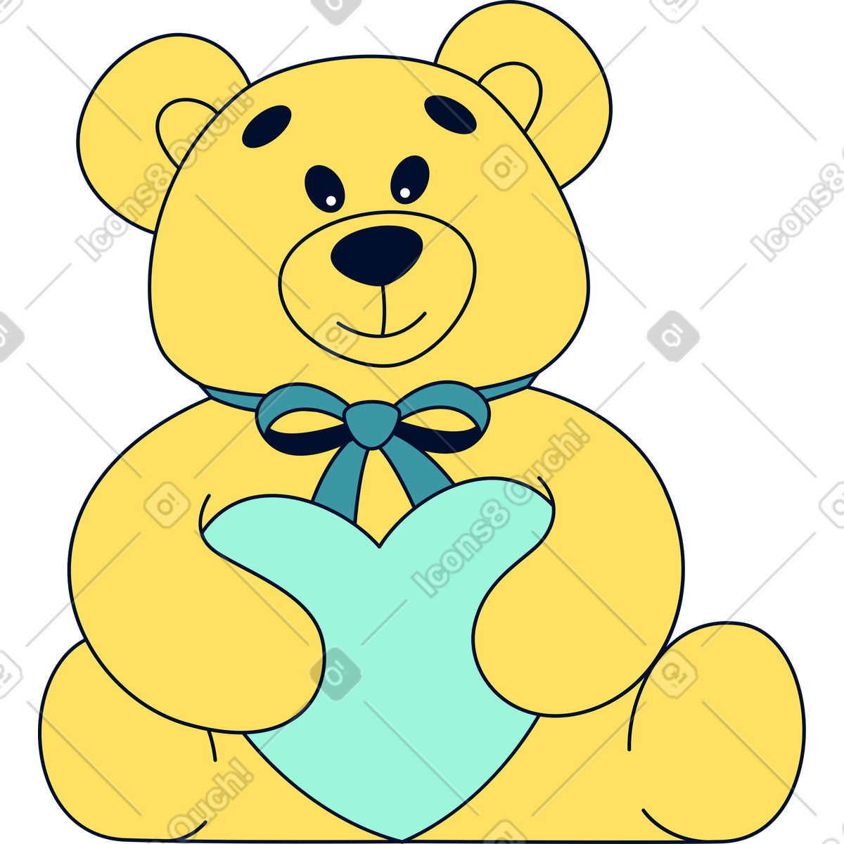 Teddy bear illustration in Teal style download in PNG, SVG