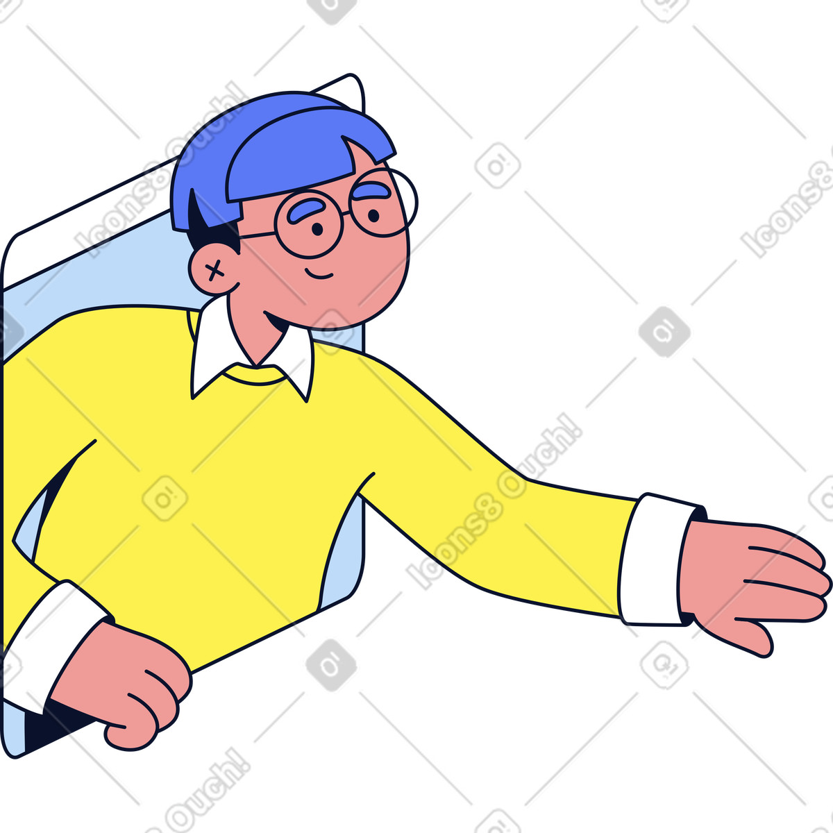 Flexy スタイルの ブラウザウィンドウから手を差し出す男性 のイラストをPNG、SVG形式でダウンロード