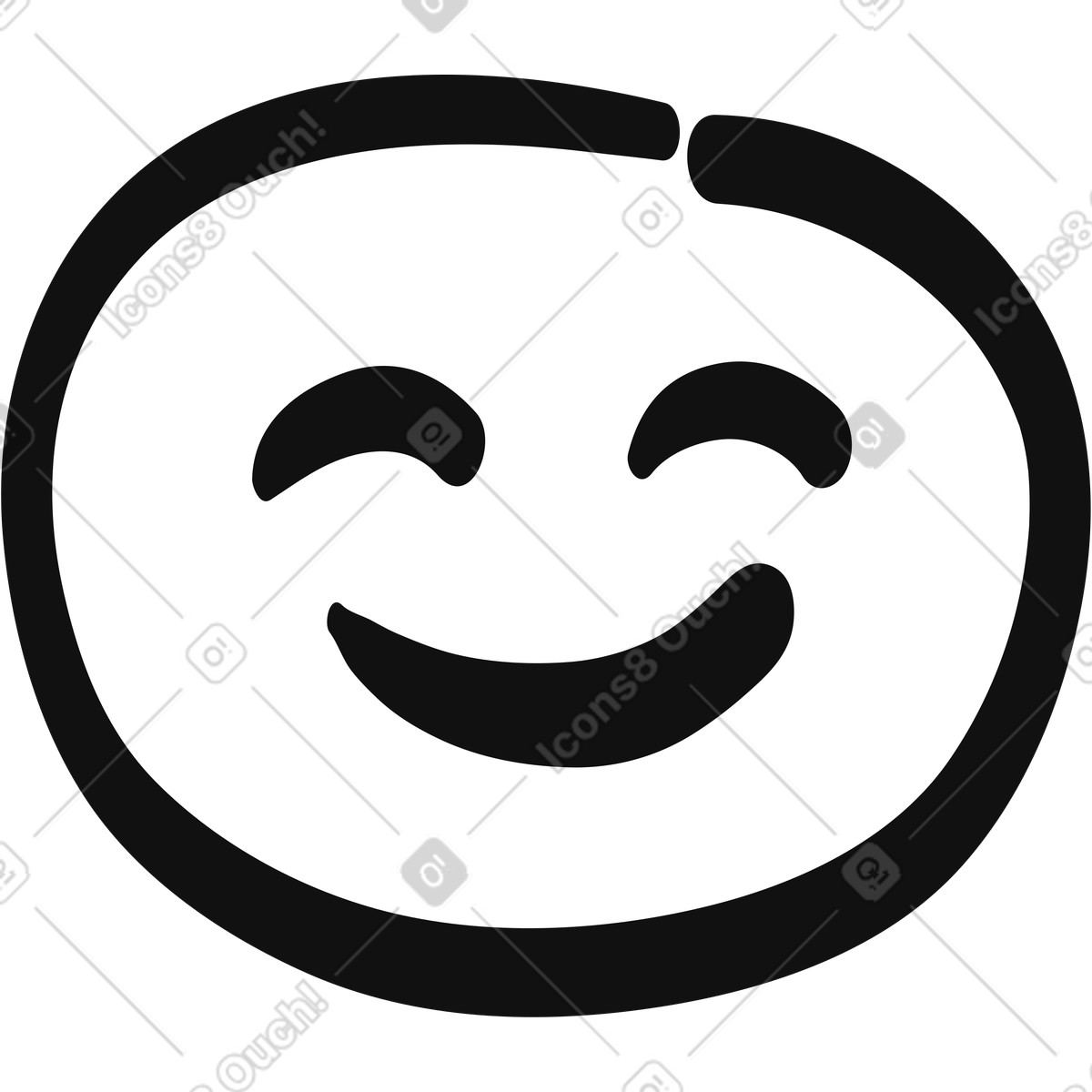 Organic 스타일의 Emoji smiling face with closed eyes and thick outline drawing 일러스트레이션 PNG, SVG 다운로드