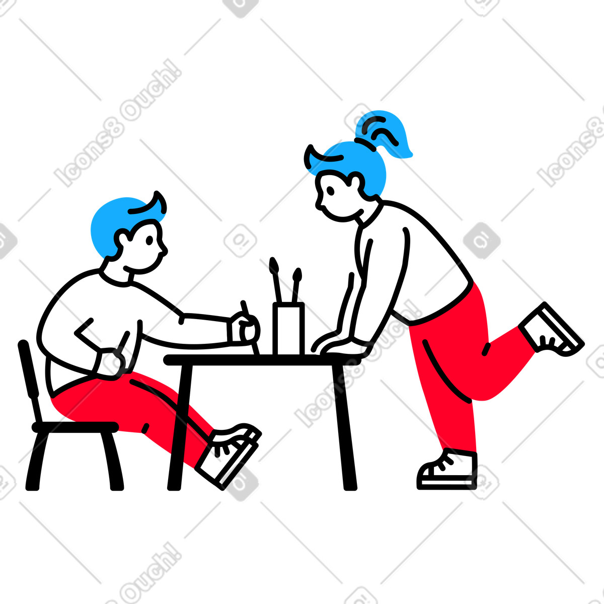 Boy and girl drawing at the children's table illustration in Transistor style download in PNG, SVG