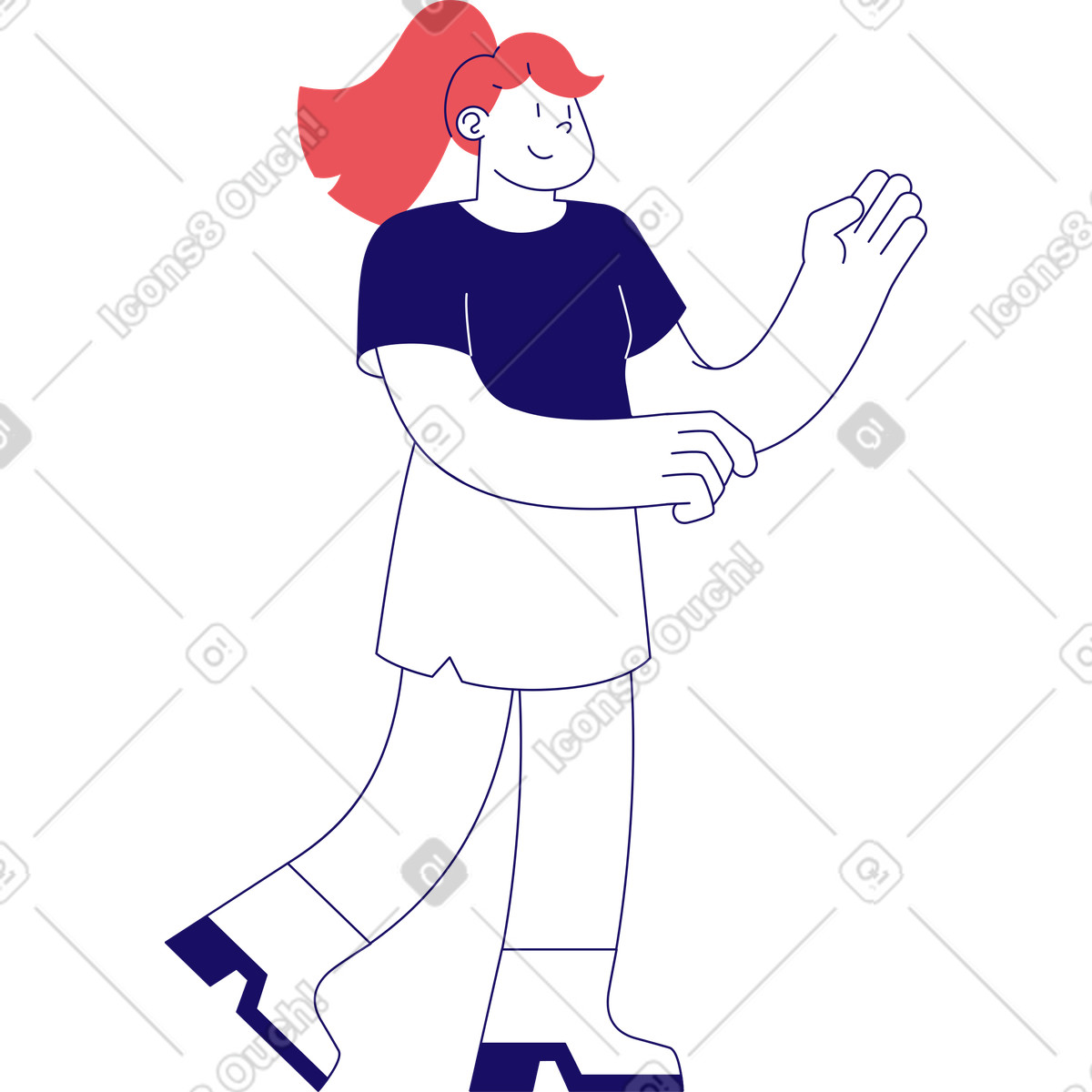 Smiling woman with raised hands illustration in Bendy style download in PNG, SVG