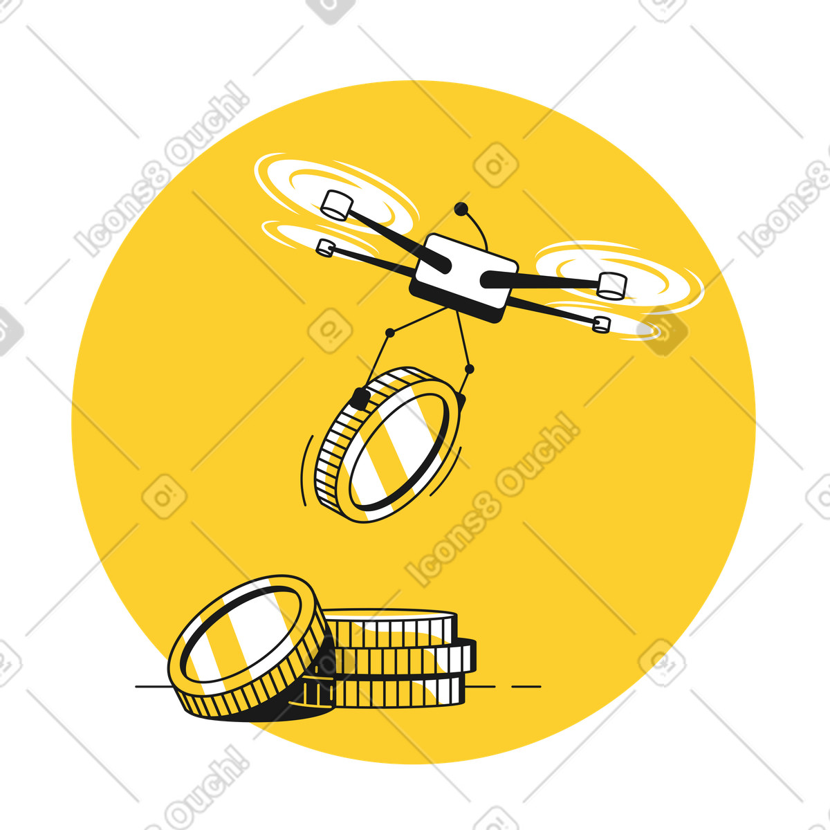 下载 Taxi 风格的 无人机运输硬币和转移资金 插画，支持 PNG、SVG 格式