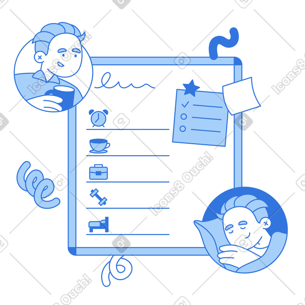 Daily routine checklist, Productivity and time management planning-Illustration im Sky-Stil als Download in PNG, SVG