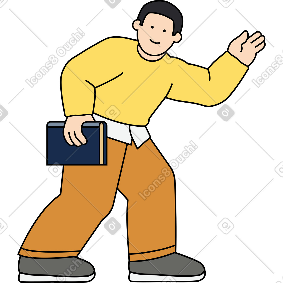 Uomo che tiene un libro illustrazione in stile Kindy scarica in PNG, SVG