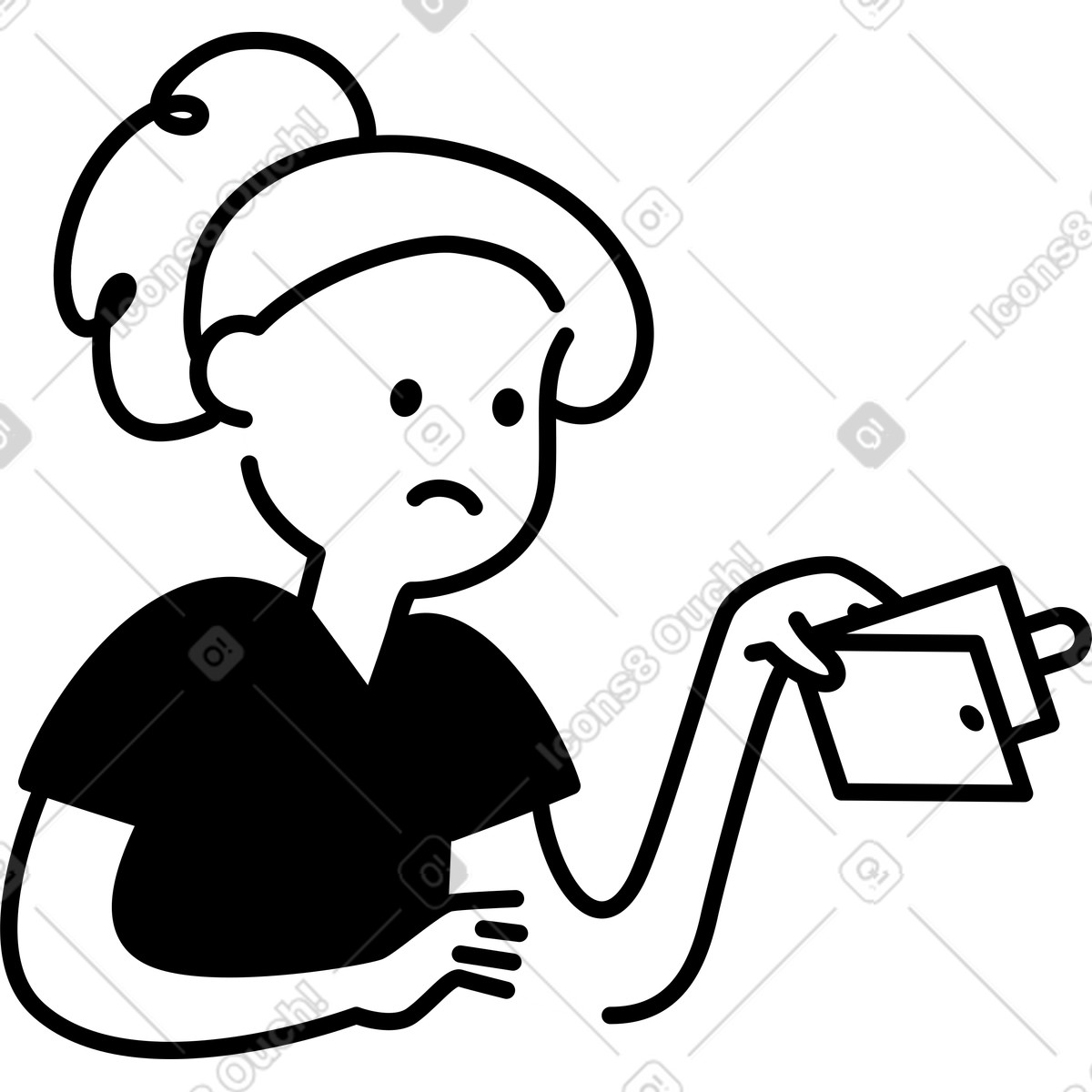 下载 Notion Line Art 风格的 Wallet empty sad character holding open purse and long receipt 插画，支持 PNG、SVG 格式