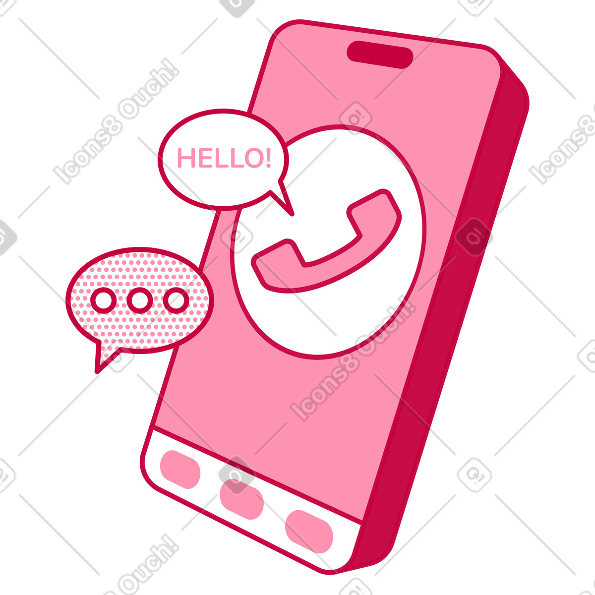 Mobile communication, call and chat interface illustration in PNG, SVG