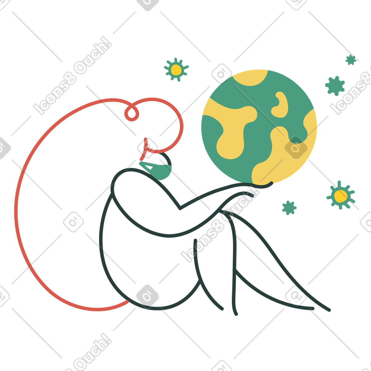 Ilustración Mujer esperando el fin de la pandemia covid-19 en estilo Macaroni a descargar en PNG y SVG