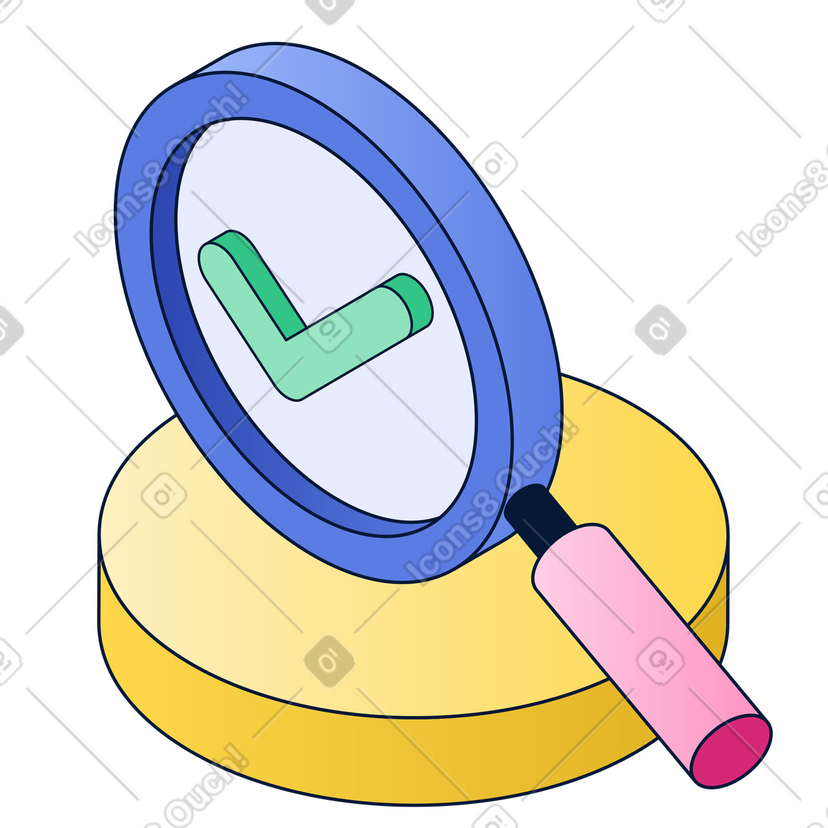 Illustration Magnifying glass with check mark, audit and review dans le style Neat à télécharger aux formats PNG, SVG