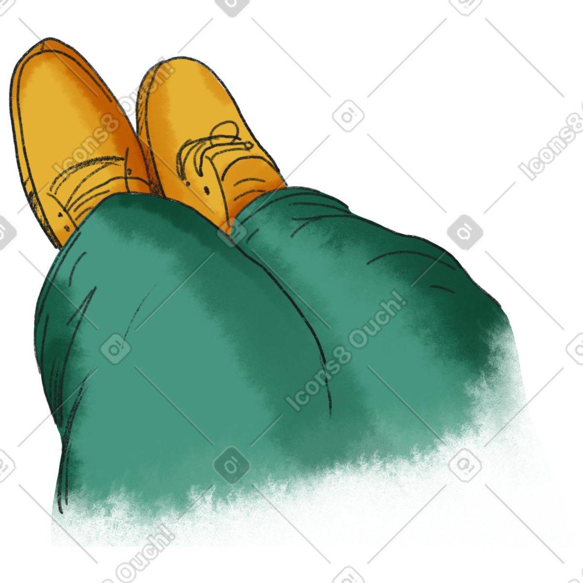 Ilustração de Top view of legs in green pants and yellow shoes em no estilo Moments para baixar em PNG, SVG