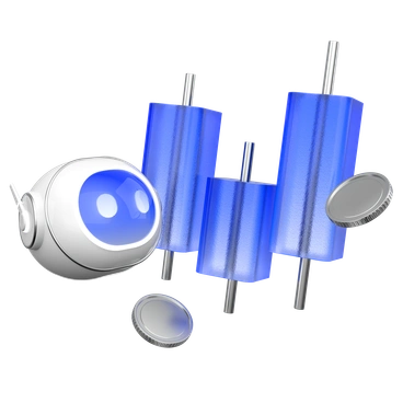 A robot with blue candlestick charts - 3D Enterprise style illustration
