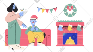 Man and woman having christmas party at home PNG, SVG