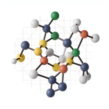 A detailed view of molecules interconnected by atomic bonds, forming a complex chemical network. The molecules are represented in a variety of shapes and colors, showcasing their unique structures. Each bond between the atoms is depicted as a thin, glowing line, highlighting the connections that create the network. The background features a subtle grid pattern, emphasizing the scientific context of the molecular arrangement.