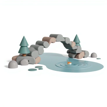 A stone bridge over a stream, each stone a unique puzzle piece